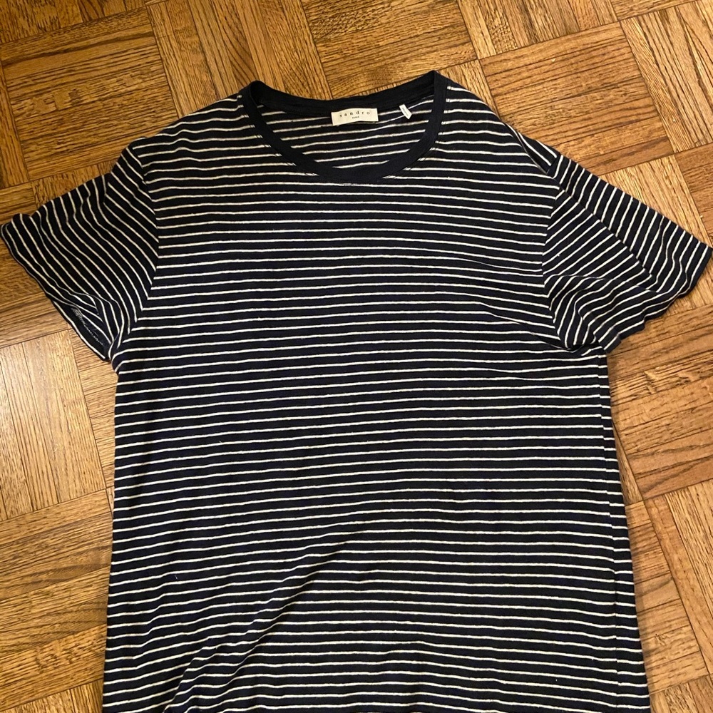 Sandro Striped Linen T Shirt Size L Perfect